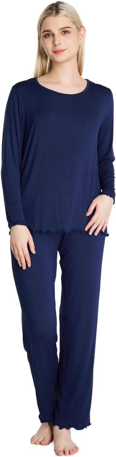 51zLI1zE00L._AC_SL1500 Loungewear Set pajamas Womens sleepwear Bamboo Viscose Long Sleeve t shirt Long Pants Super Soft Novelty Pjs Set