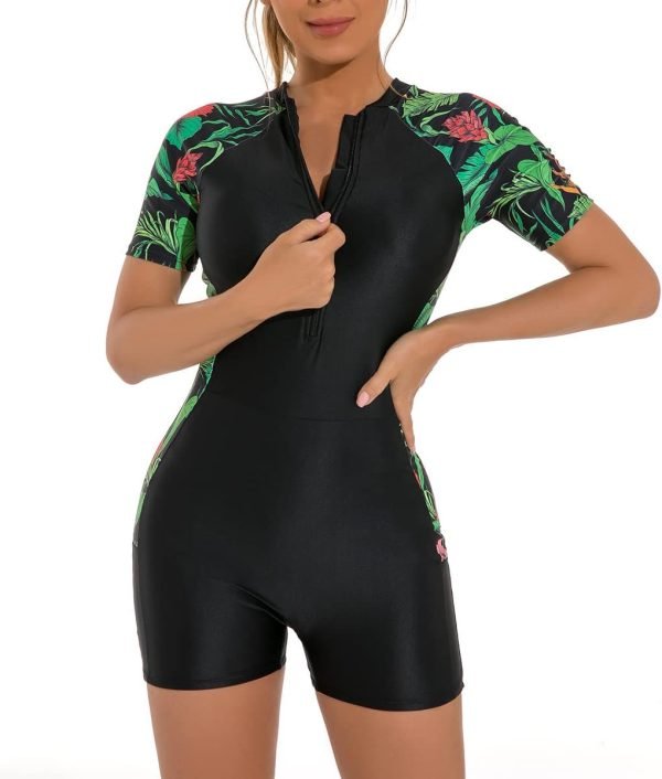 61-97MT2l2L._AC_SL1200 Women Zipper Rash Guard Sleeves Sun Protection Surf Rashguard Boyleg One Piece Sport Swimsuit Padded Bathing Suits