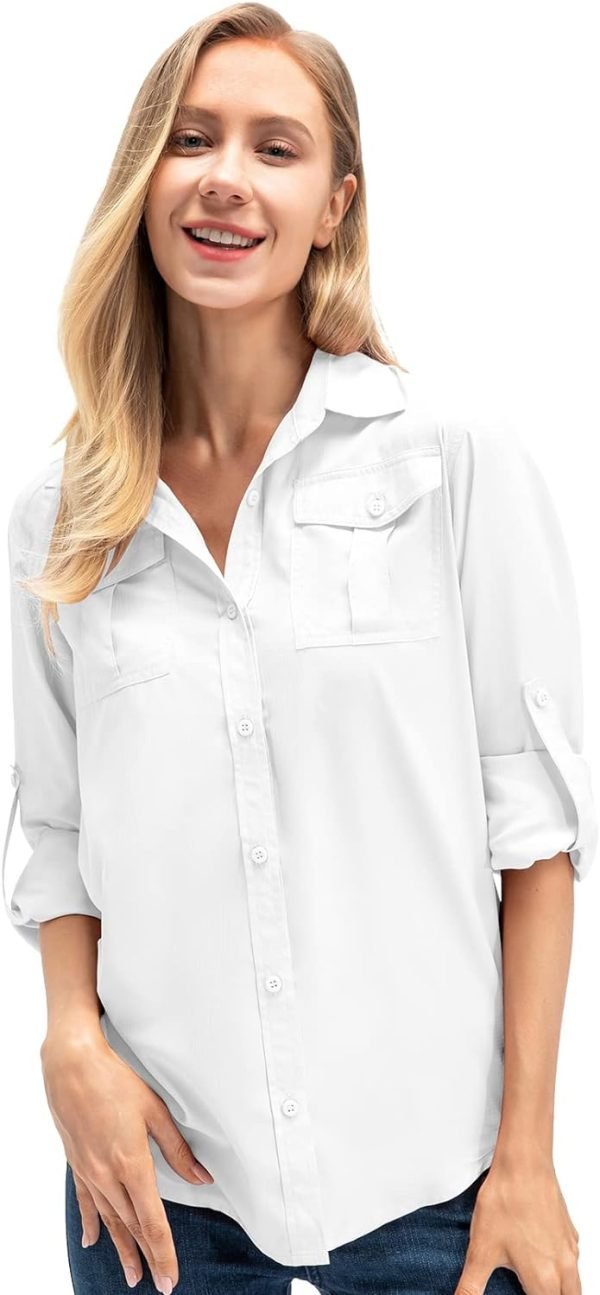 Women's Quick Dry Sun UV Protection Convertible Long Sleeve Safari Shirts for Hiking Camping Fishing Sailing