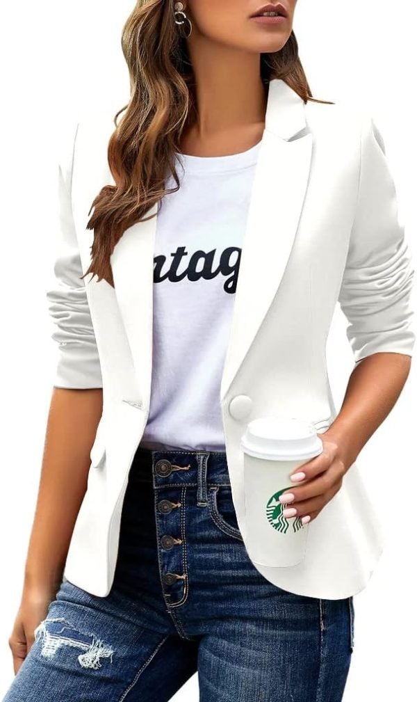 Womens Casual Blazers Long Sleeve Lapel Button Slim Work Office Blazer Jacket