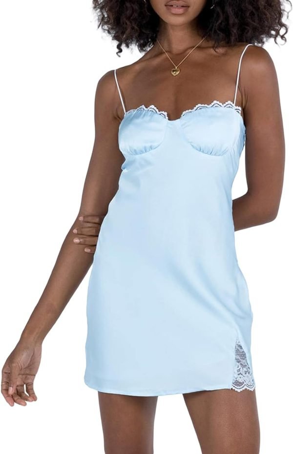 616qxHEdXpL._AC_SL1500 Women Graduation Dress Spaghetti Straps Sleeveless Short Dresses Y2k Low Cut Bodycon Going Out A-Line Mini Dress