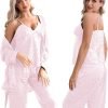 Womens Silk Satin Pajama Sets,Zebra Strips Comfy Robe and Pants Women Pajamas,Silky Camisole Woman Pjs Set 3 Pieces