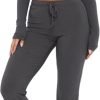 Women Ribbed Knit Yoga Lounge Set V Neck Long Sleeve Button Crop Tee Drawstring Pants Solid Slim Two Pieces Sets