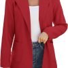 Women Open Front Blazers Long Sleeve Casual OL Office Slim Buttonless Suit Jacket with Pockets