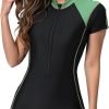 61Wp6QXETWL._AC_SL1500 Women Zipper Rash Guard Sleeves Sun Protection Surf Rashguard Boyleg One Piece Sport Swimsuit Padded Bathing Suits