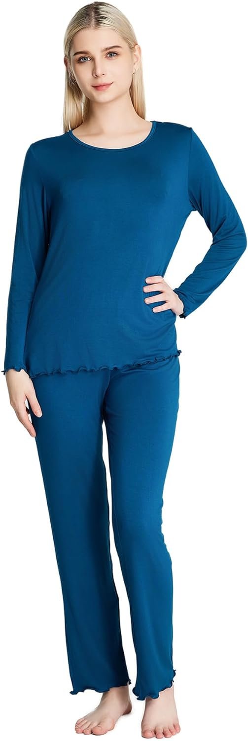 61XweVvDzLL._AC_SL1500_17c3dc83-bda3-4638-9126-42f12a368683 Loungewear Set pajamas Womens sleepwear Bamboo Viscose Long Sleeve t shirt Long Pants Super Soft Novelty Pjs Set
