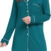 Womens Bamboo Viscose Sleep Shirt Long Sleeve Button Down Nightgowns Boyfriend Nightshirt S-XXL