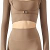 Women's Stretch Cutout Yoga Sports Jacket Long Sleeve Crop Top T Shirts with Thumb Holes