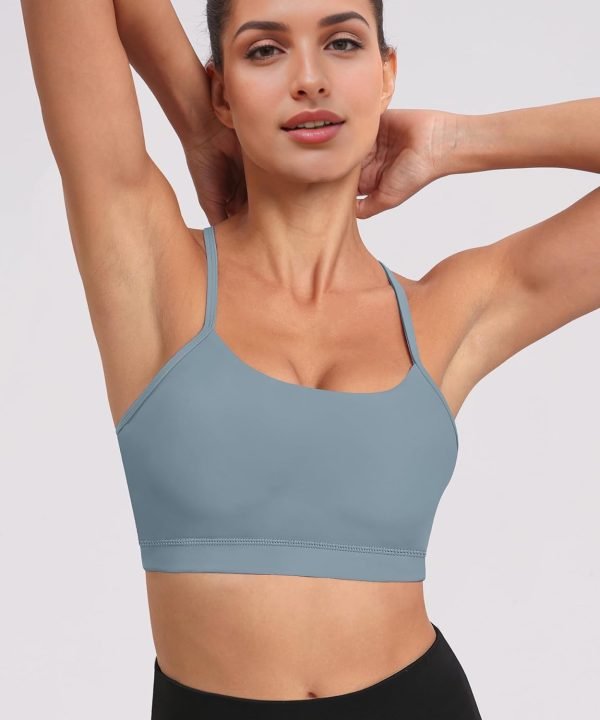 Spaghetti Strap Padded Sports Bras for Women - Y Back Yoga Workout Tops (3 Pack)