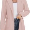 Women Open Front Blazers Long Sleeve Casual OL Office Slim Buttonless Suit Jacket with Pockets