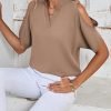 Women's Cold Shoulder Tops Summer Fashion Short Sleeve V Neck Casual Loose Solid Color Blouse Shirts
