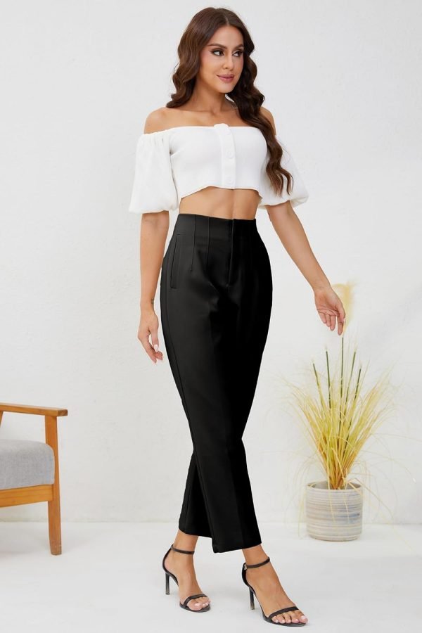 Women's High Waisted Business Trousers Straight Leg Pleated Office Slacks Pants