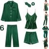 6Pcs Womens Silk Satin Pajama Sets Pj Sets Long Pjs Set Pajamas Sleepwear Camisole Sexy Cami
