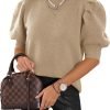 Women's Puff Short Sleeve Sweaters 2024 Fashion Spring Tops Casual Pullover Shirts