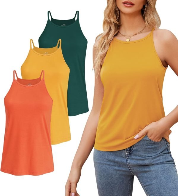 High Neck Tank Top for Women Camisole Trendy Sleeveless Shirts Loose Fit Cami Tanks 3 Pack
