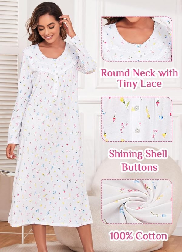 71DBMqnVLSL._AC_SL1500 Long Cotton Nightgown Women's Long Sleeve Sleepwear Full Length Night Dress Soft Comfy Loungewear