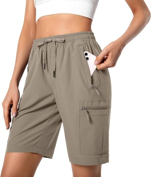 71E1LuMZ2xL._AC_SL1500 Women's Lightweight Hiking Cargo Shorts Quick Dry Athletic Shorts for Camping Travel Golf with Zipper Pockets Water Resistant