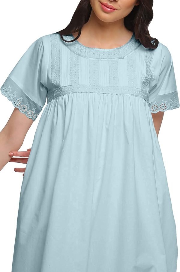 Lace Neckline Cotton Sleepwear For Ladies Womens Round Neck Nightdress