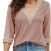 71H2OdQU9kL._AC_SL1500 Women's Casual 3/4 Sleeve Shirts Lace V Neck Color Block Dressy Tops Trendy Hollow Floral Blouses T Shirts S-XXL