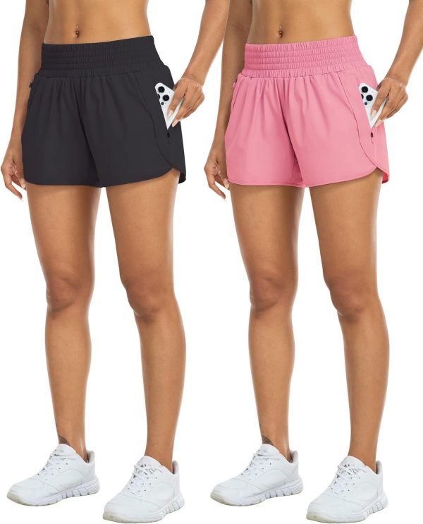 Athletic Shorts for Women with Pockets High Waist Running Workout Shorts Gym Yoga White Summer Shorts