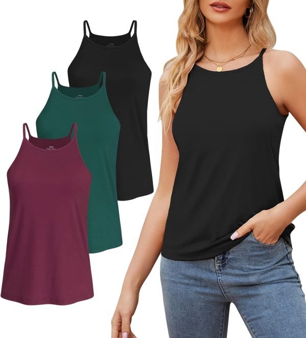 High Neck Tank Top for Women Camisole Trendy Sleeveless Shirts Loose Fit Cami Tanks 3 Pack
