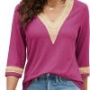 71LPKJQj-CL._AC_SL1500 Women's Casual 3/4 Sleeve Shirts Lace V Neck Color Block Dressy Tops Trendy Hollow Floral Blouses T Shirts S-XXL