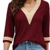 71PKZL3yPqL._AC_SL1500 Women's Casual 3/4 Sleeve Shirts Lace V Neck Color Block Dressy Tops Trendy Hollow Floral Blouses T Shirts S-XXL