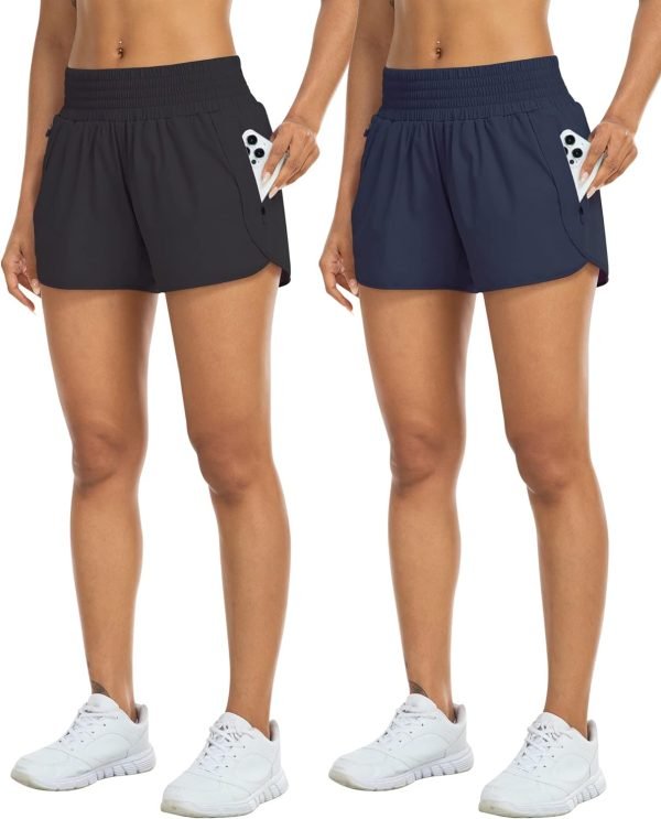 Athletic Shorts for Women with Pockets High Waist Running Workout Shorts Gym Yoga White Summer Shorts