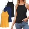 High Neck Tank Top for Women Camisole Trendy Sleeveless Shirts Loose Fit Cami Tanks 3 Pack