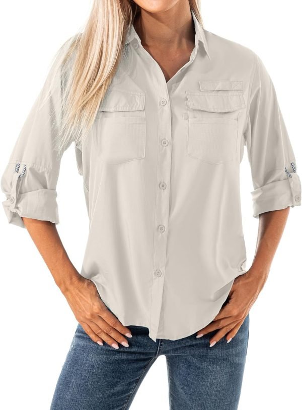 Women's Quick Dry Sun UV Protection Convertible Long Sleeve Shirts for Hiking Camping Fishing Sailing
