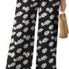 Womens Wide Leg Lounge Pants High Waisted Business Work Casual Pants Adjustable Tie Knot Loose Trousers with Pocket