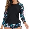 Women 2 Piece Rash Guard Long Sleeve Swimsuits Swim Shirt with Shorts Set Sun Protection UPF 50+ Surf Bathing Suits