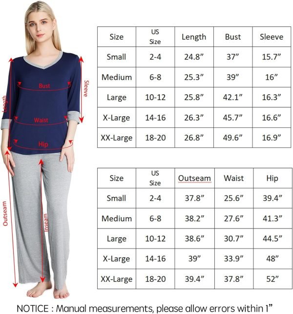Loungewear Set pajamas Womens sleepwear Bamboo Viscose Capri Sleeve t shirt Long Pants Super Soft Novelty Pjs Set