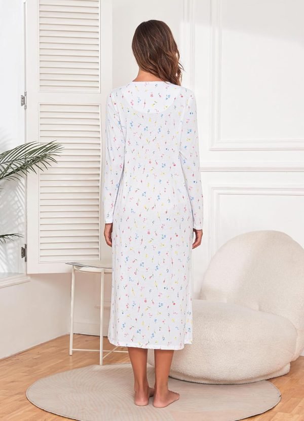 71l_pa1t5uL._AC_SL1500 Long Cotton Nightgown Women's Long Sleeve Sleepwear Full Length Night Dress Soft Comfy Loungewear