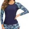 Women 2 Piece Rash Guard Long Sleeve Swimsuits Swim Shirt with Shorts Set Sun Protection UPF 50+ Surf Bathing Suits