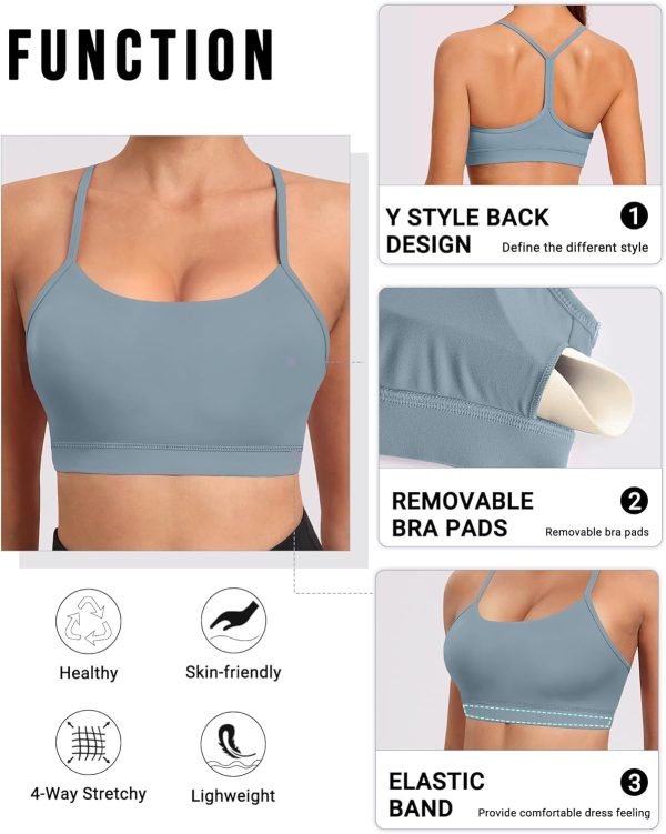Spaghetti Strap Padded Sports Bras for Women - Y Back Yoga Workout Tops (3 Pack)