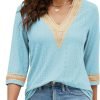 71uztKULULL._AC_SL1500 Women's Casual 3/4 Sleeve Shirts Lace V Neck Color Block Dressy Tops Trendy Hollow Floral Blouses T Shirts S-XXL