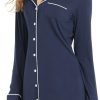 Womens Bamboo Viscose Sleep Shirt Long Sleeve Button Down Nightgowns Boyfriend Nightshirt S-XXL