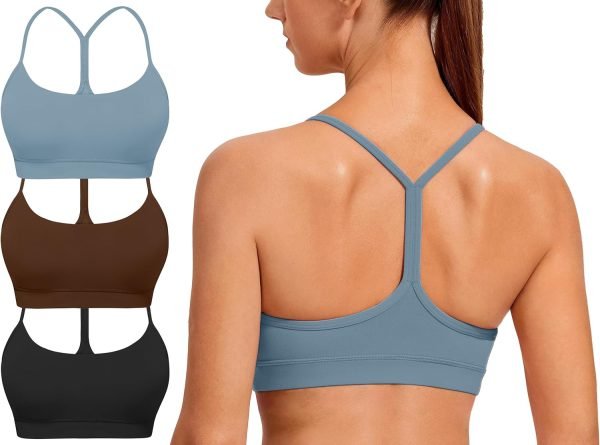 Spaghetti Strap Padded Sports Bras for Women - Y Back Yoga Workout Tops (3 Pack)