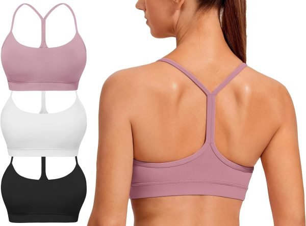 Spaghetti Strap Padded Sports Bras for Women - Y Back Yoga Workout Tops (3 Pack)