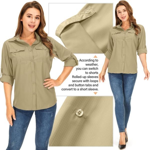 Women's Quick Dry Sun UV Protection Convertible Long Sleeve Safari Shirts for Hiking Camping Fishing Sailing