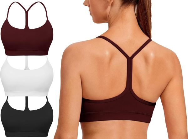Spaghetti Strap Padded Sports Bras for Women - Y Back Yoga Workout Tops (3 Pack)