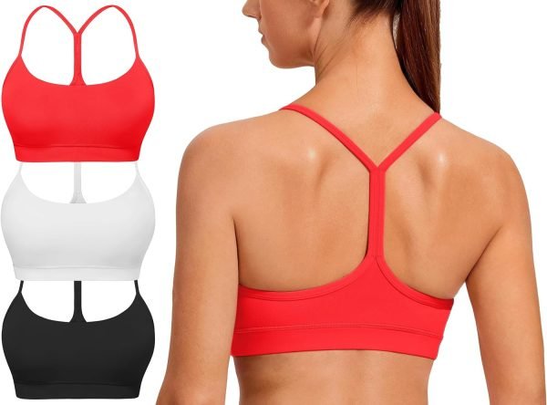Spaghetti Strap Padded Sports Bras for Women - Y Back Yoga Workout Tops (3 Pack)