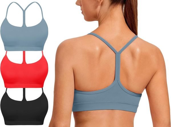 Spaghetti Strap Padded Sports Bras for Women - Y Back Yoga Workout Tops (3 Pack)