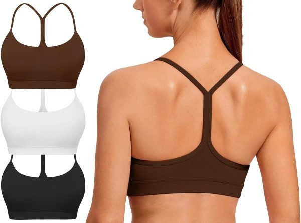 Spaghetti Strap Padded Sports Bras for Women - Y Back Yoga Workout Tops (3 Pack)