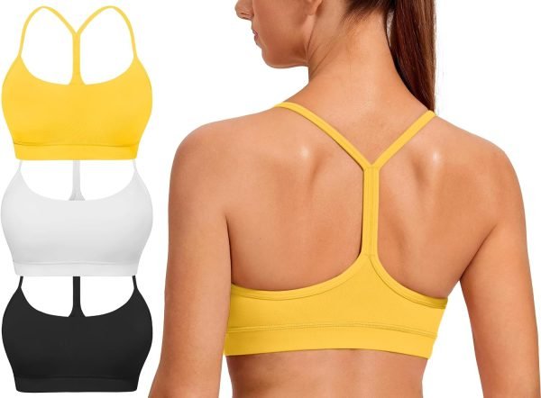 Spaghetti Strap Padded Sports Bras for Women - Y Back Yoga Workout Tops (3 Pack)